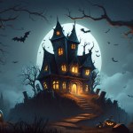 halloween background with spooky haunted castle
