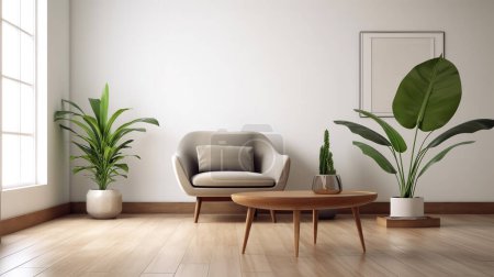 interior of modern living room with sofa and plant