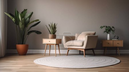 Téléchargez les photos : Chaise en bois élégant dans l'intérieur de la chambre moderne - en image libre de droit