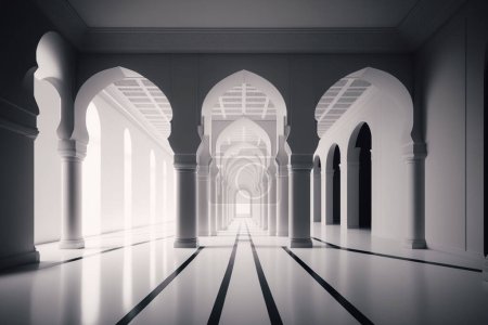 Illustration en 3D de mosquée blanche et bleue