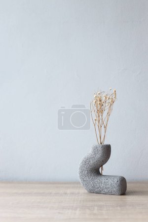 Photo for Minimalist room, branch with pot, vase flower on empty wall background - Royalty Free Image