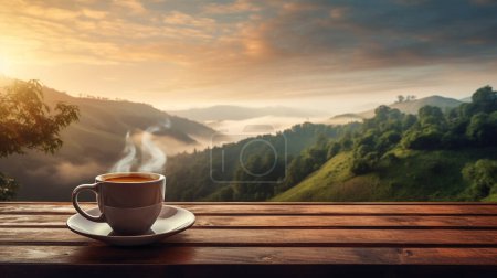 Photo for The feel of the mountains in the morning with a cup of hot coffee - Royalty Free Image