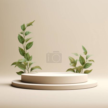 Beige podium with a leaves concept