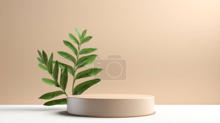 Beige podium with leaves concept
