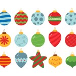  Christmas ball ornament flat design illustration set