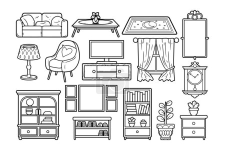 Illustration for Living room interior outline sketch vector illustration set - Royalty Free Image