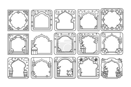 Ramadan frame vector outline sketch illustration set