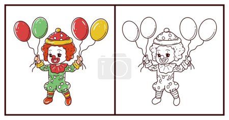 Clown mit Luftballons mit Skizzenvektorillustration