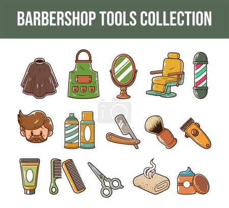 Téléchargez les illustrations : Barbershop outils élément vectoriel illustration set - en licence libre de droit