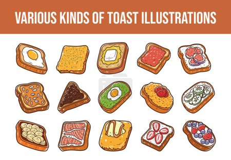 Téléchargez les illustrations : Différents types d'illustration vectorielle de pain grillé - en licence libre de droit