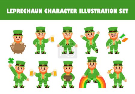Leprechaun character vector illustration set