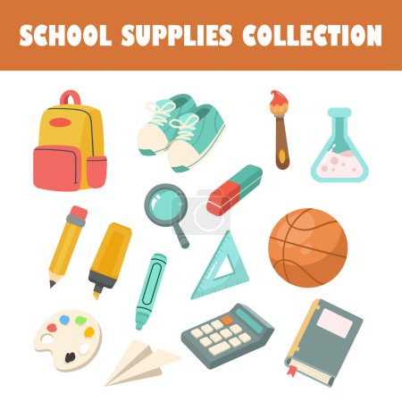 School supplies vector illustration set