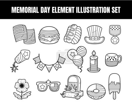 Memorial day element vektor skizze illustration set