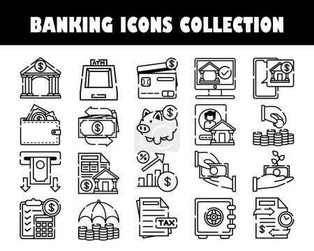 Conjunto de ilustración de esquema de iconos bancarios vector