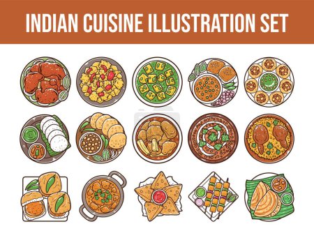 Indian cuisine vector illustration set