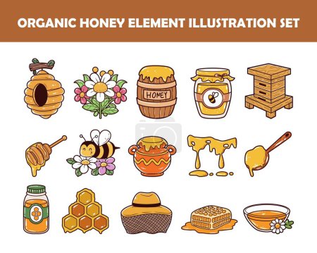 Organic honey element vector illustration set