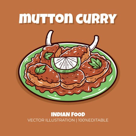 Mutton curry Indian food vector illustration