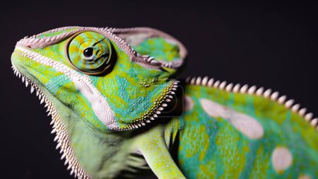 Foto de Primer plano de un camaleón sobre un fondo negro - Imagen libre de derechos