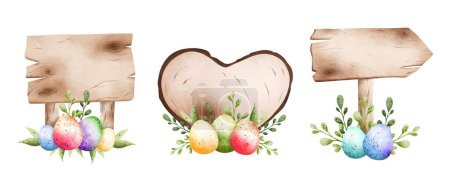 Téléchargez les illustrations : Aquarelle oeufs de Pâques mis isolé sur fond blanc - en licence libre de droit