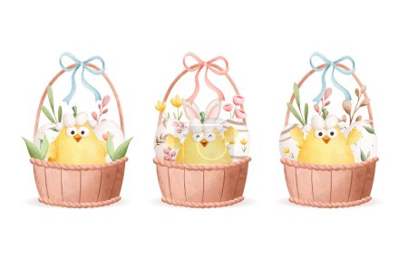 Ilustración de Huevos de Pascua y flores aisladas sobre fondo blanco - Imagen libre de derechos