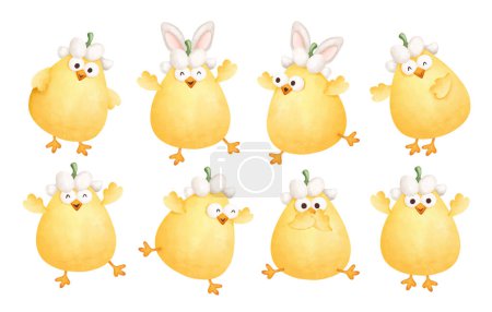 Illustration for Set of cute cartoon chickens isolated on white background - Royalty Free Image