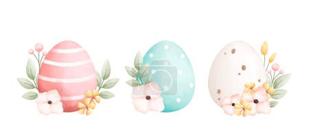Illustration for Easter eggs and flowers. watercolor illustration. - Royalty Free Image
