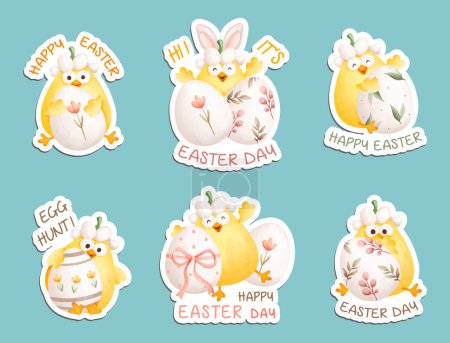 Ilustración de Conjunto de huevos de Pascua lindo con huevo y conejo - Imagen libre de derechos