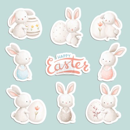 Ilustración de Lindo conejo con orejas de conejo de Pascua y huevos. ilustración vectorial - Imagen libre de derechos