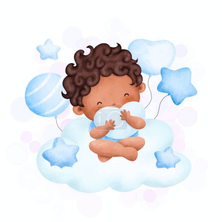 Illustration for Baby boy with pacifier and blue eyes - Royalty Free Image
