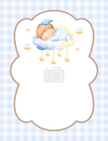 Ilustración de Tarjeta de ducha de bebé con linda niña y nube - Imagen libre de derechos