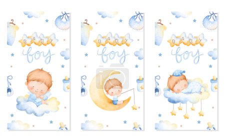 Illustration for Cute baby shower card with moon and stars, vector illustration - Royalty Free Image