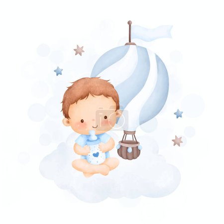 baby boy with a balloon. vector illustration.