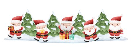 Illustration for Santa and christmas tree. christmas card - Royalty Free Image