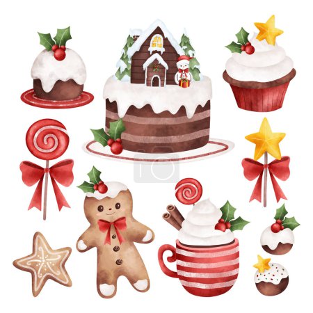 Illustration for Christmas set of gingerbread cookies and sweets. - Royalty Free Image