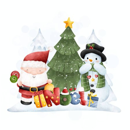 Ilustración de Tarjeta de felicitación de Navidad y año nuevo con muñeco de nieve - Imagen libre de derechos