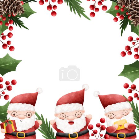 Téléchargez les illustrations : Aquarelle illustration cadre de décoration de Noël avec santa claus - en licence libre de droit