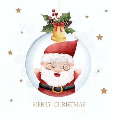 Illustration for Christmas tree with balls and gifts, santa claus. watercolor illustration. - Royalty Free Image