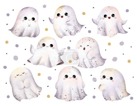 Illustration for Watercolor illustration set of cute little ghost - Royalty Free Image