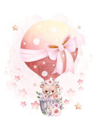 Illustration for Watercolor illustration Teddy bear and balloons with stars - Royalty Free Image