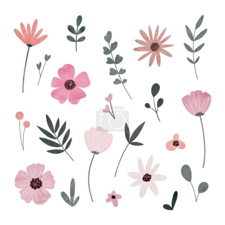 Illustration for Set of flowers and leaves. - Royalty Free Image