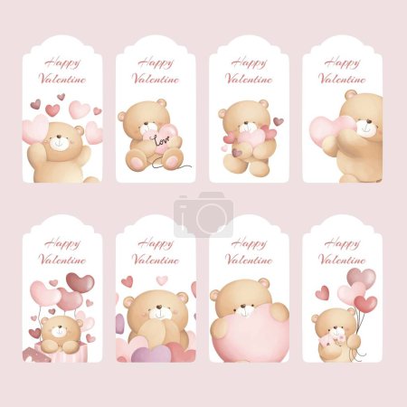 Illustration for Happy valentines day collection of cute bears with heart and cute bear. cartoon characters. set of love, romantic illustrations - Royalty Free Image