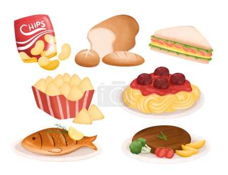 Ilustración de Acuarela Ilustración conjunto de alimentos - Imagen libre de derechos