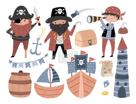 Ilustración de Conjunto de piratas Doodle Clipart - Imagen libre de derechos