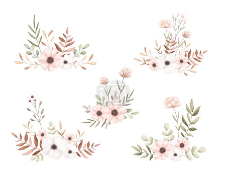 Téléchargez les illustrations : Illustration aquarelle Ensemble de couronnes de fleurs - en licence libre de droit