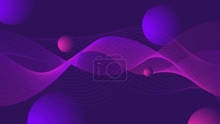 Téléchargez les illustrations : Beau fond abstrait de réseau numérique de technologie d'onde avec le concept violet d'espace d'effet de lumière - en licence libre de droit