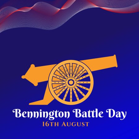 Illustration for Bennington battle day template design vector illustrator with bennington cannon and realistic benington flag suitable for social media post to celebrate bennington battle day event - Royalty Free Image