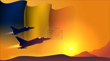 Ilustración de Avión de combate jet con chad ondeando bandera de diseño de fondo con vista al atardecer adecuado para las fuerzas aéreas nacionales chad día evento vector ilustración - Imagen libre de derechos