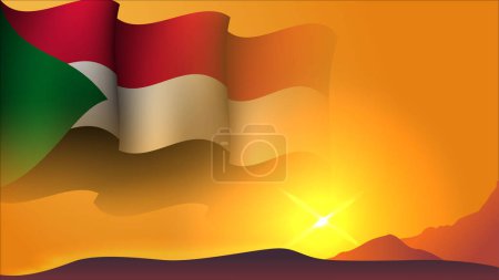Ilustración de Sudan ondeando el concepto de bandera de diseño de fondo con vista al atardecer en la ilustración de vectores de la colina adecuado para el diseño de fondo de póster sobre vacaciones, día de fiesta y día de independencia en sudan - Imagen libre de derechos