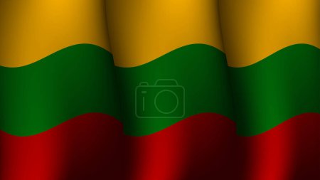 Téléchargez les illustrations : Lithuania agitant drapeau conception de fond sur l'illustration vectorielle de vue coucher de soleil adapté à l'affiche, événement de conception de médias sociaux sur lithuania - en licence libre de droit