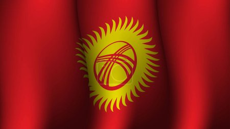 Téléchargez les illustrations : Kyrgyzstan agitant drapeau conception de fond sur l'illustration vectorielle de vue coucher de soleil adapté à l'affiche, événement de conception de médias sociaux sur le kyrgyzstan - en licence libre de droit
